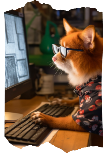 Red Panda sitting at desk.